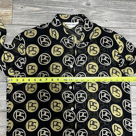 Vintage Paolo Santini Silk Blouse Black Gold Logo No Tag Measures 8 10 Medium - Picture 16 of 16